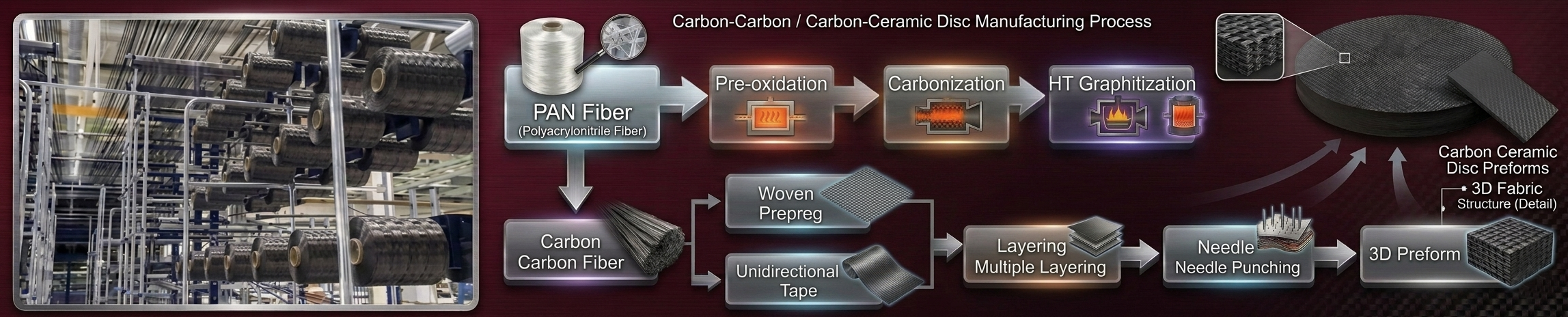 3D needle-punching process forming a multi-layered continuous carbon fibre preform